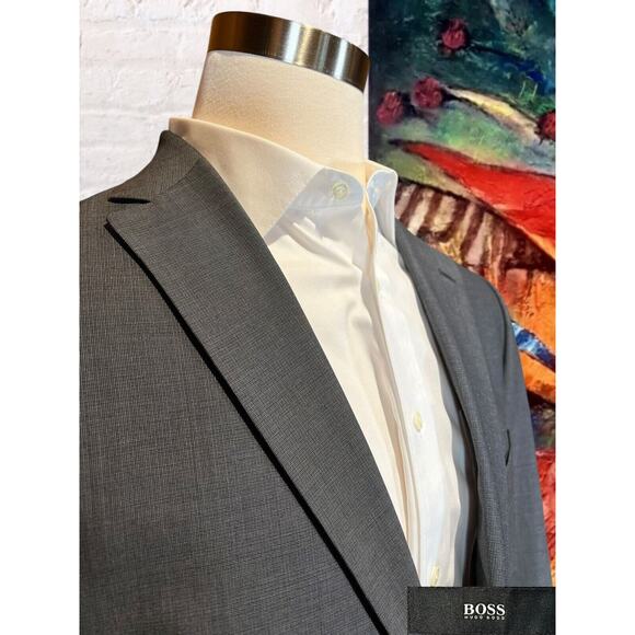 Hugo Boss 42R Gray Super 100s Nailhead Blazer Suit Jacket - Picture 4 of 15